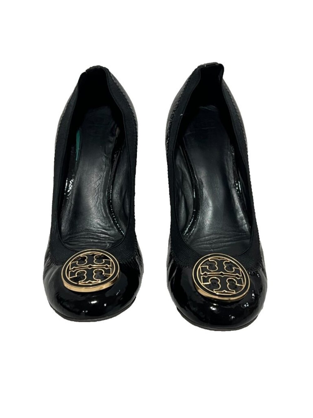 Tory Burch Caroline Wedge Pumps Black Patent Leather Round Toe Women’s Size 9.5